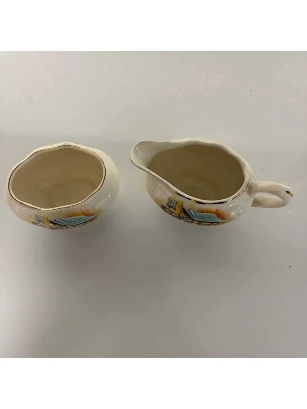Lancaster Sandland Creamer & Sugar Bowl Set English Ware Cottage Gold Trim VTG